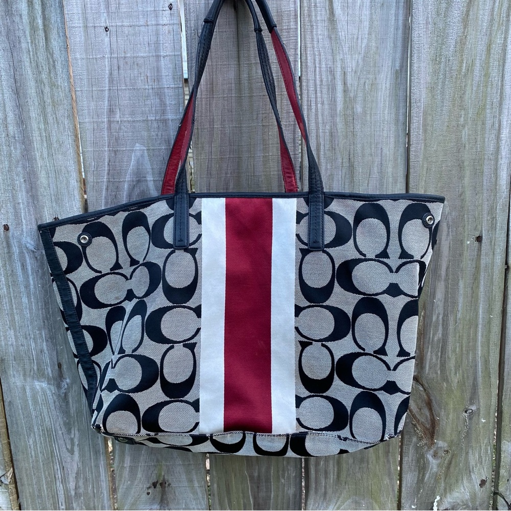 Coach Purse White and Red Stripe Tote